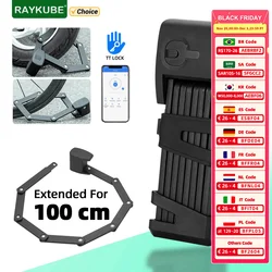 RAYKUBE Smart Fingerprint Folding Bike lock Steel Waterproof Electric Lock TT Lock APP Bluetooth Unlock For Bicycle Motorcycle