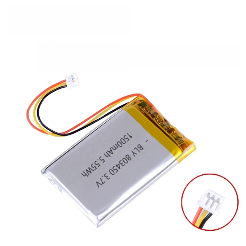 Batterie LiPo li-polymère Rechargeable 3.7V 1500mAh, avec connecteur PH 1.25mm 3 broches pour MP3 DVD PAD caméra GPS ordinateur portable 803450