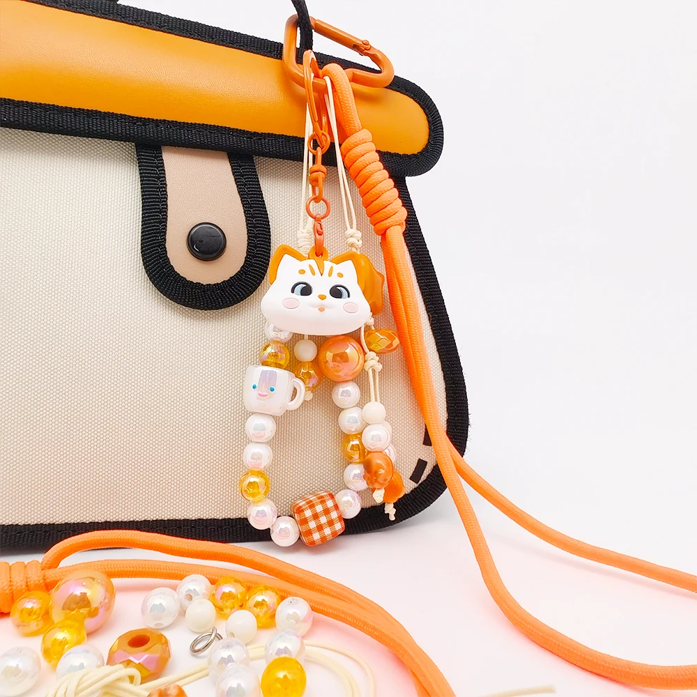 Porte-clés à breloques pour sac mignon, bricolage, chaîne suspendue pour téléphone portable, sangle de perles, Kit d'accessoires cadeaux