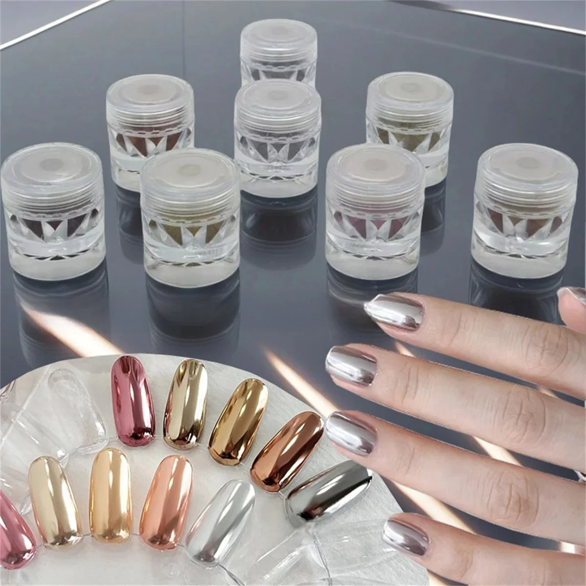 1/8 stuks hoge diamant fles magische spiegel poeder zilver rose goud heldere wrijving coating nagellak lijm nail art creatie K2Y ﻿ - afbeelding 2