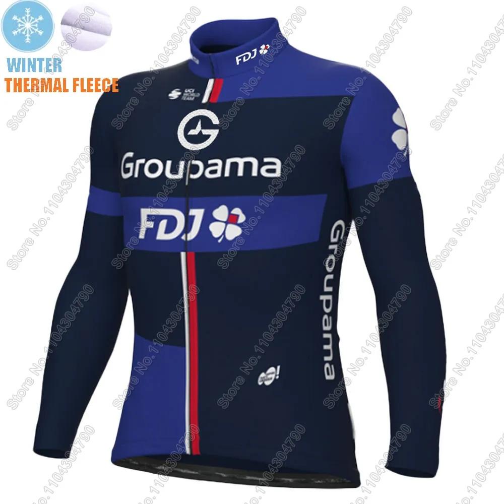 Winter FDJ 2025 Team Cycling Jersey Set France Long Sleeve Blue Cycling Clothing Road Race Bike Jacket Suit MTB Ropa Maillot