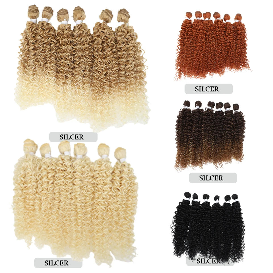 Synthetic Hair Extensions Hair Weave Afro Kinky Curly 22-26 Inch Ombre Blonde Bundles Fake Hair Cosplay Daily Hair For Women