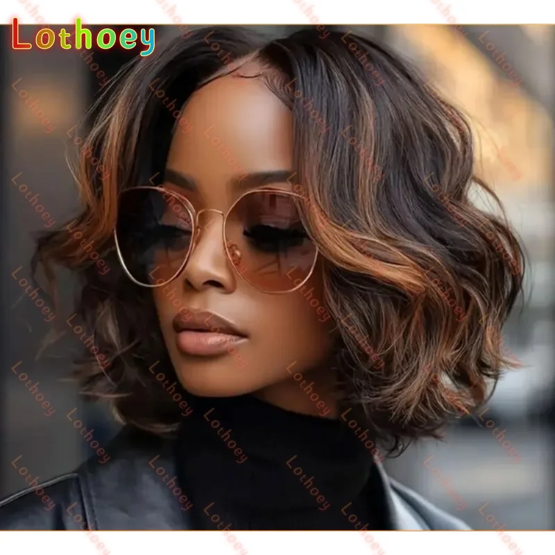 

1B/30 Highlight Body Wave Short Bob Wigs Human Hair 100% Human Hair PrePlucked Loose Wave Lace Closure Wig for Women