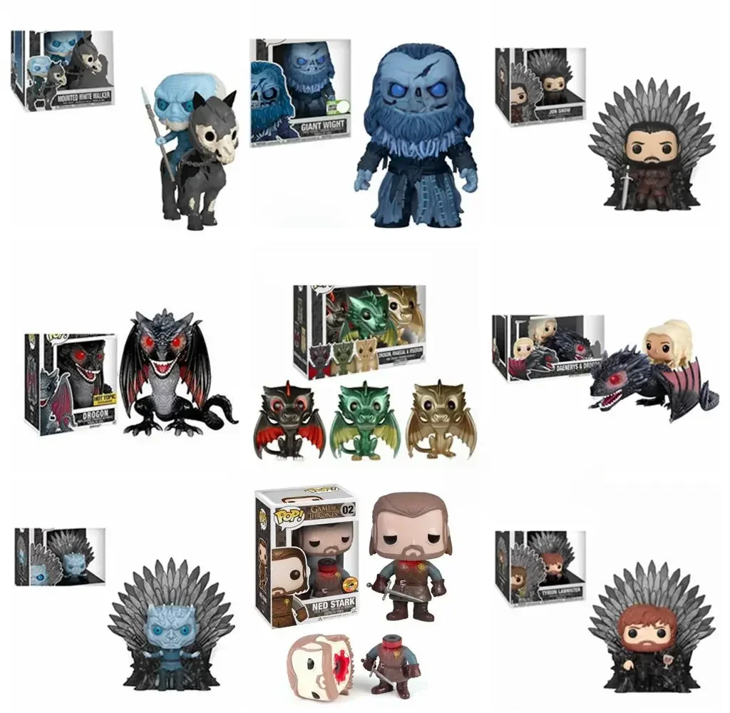 Jeu TV FUNKO POP de NED STARK 02 # Daenerys Drogon 15 # Rhaegal Night King Monté Marcheur Blanc 60 # Figurines modèle jouets trônes