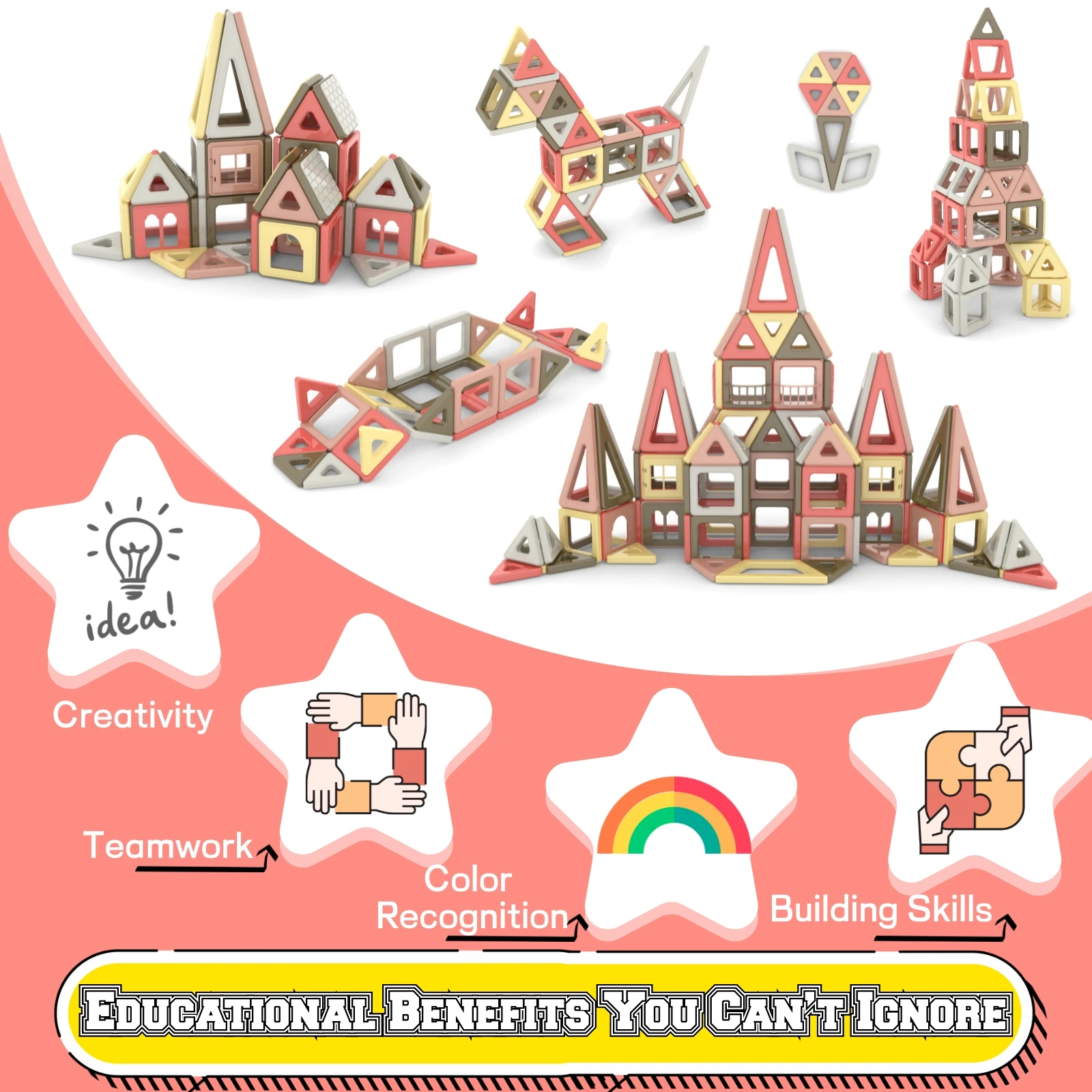 Set di blocchi magnetici da 155 pezzi, giocattolo educativo per bambini, kit di costruzione creativo e creativo unisex