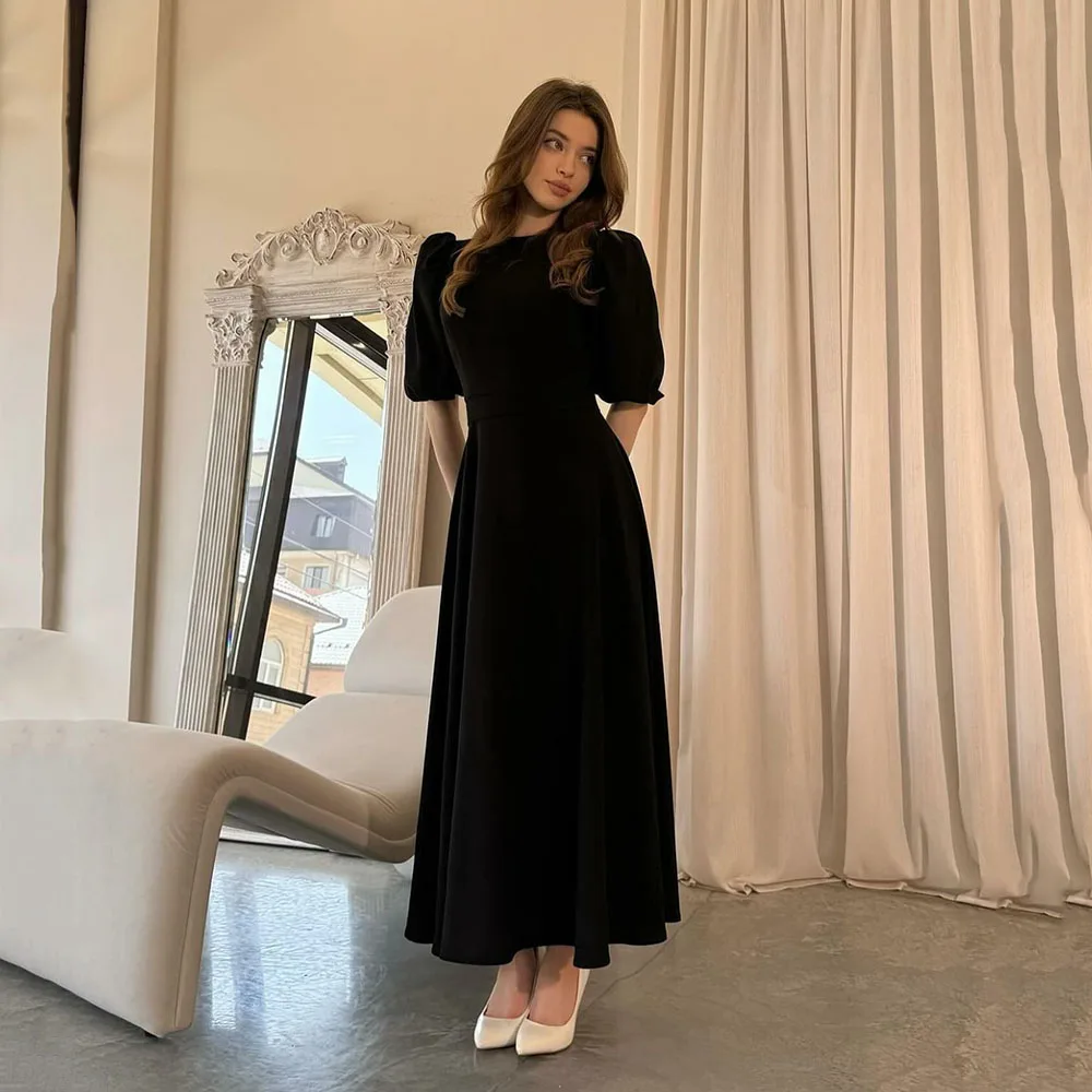 Msikoods Black Arabic Prom Dresses For Women O Neck Half Sleeves Elegant Party Gowns 2024 Ankle Length Special Occasion Dress