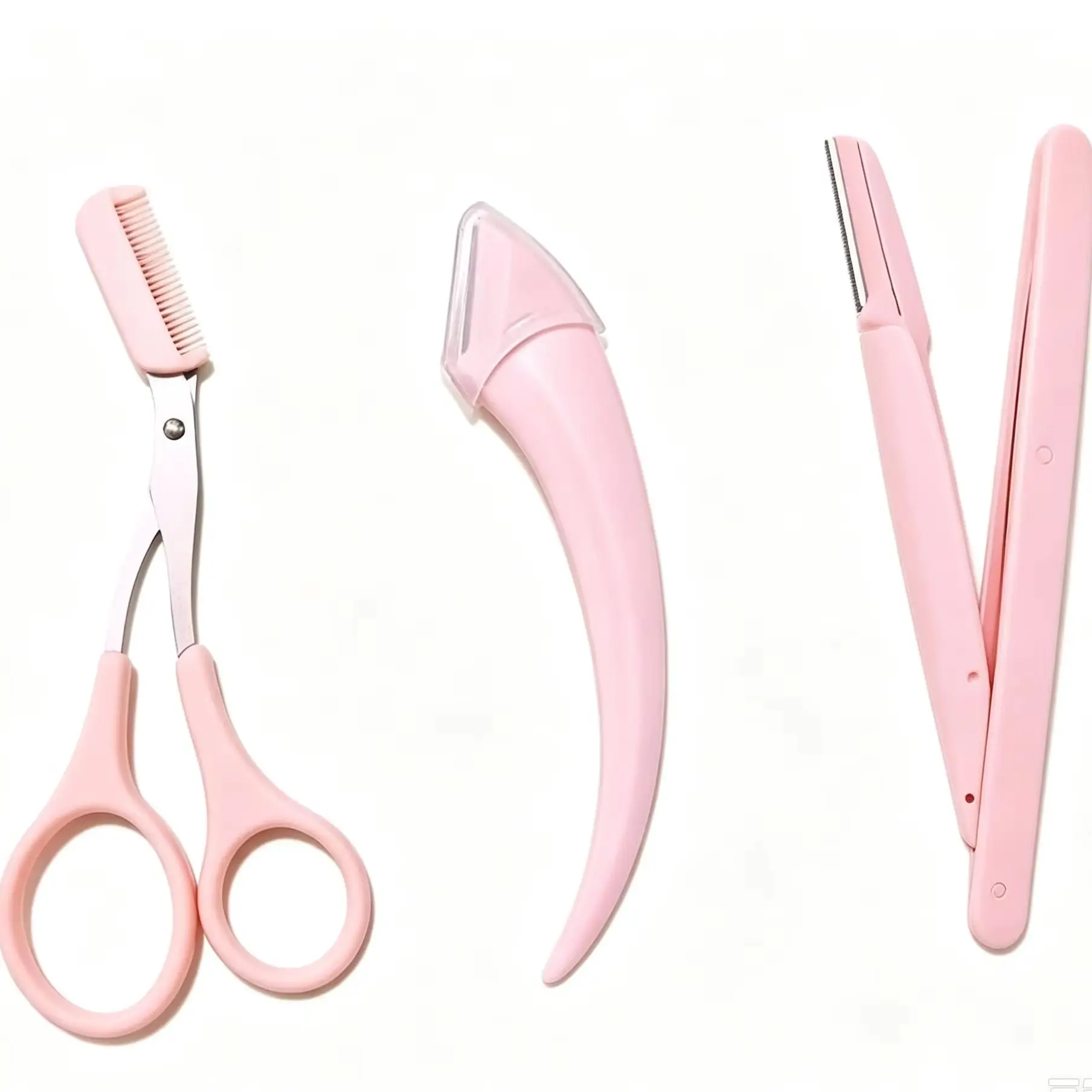 3 in 1 Eyebrow Grooming Set, Eyebrow Scissors with Comb, Curved Eyebrow Razor & Foldable Face Shaper Razor, Stainless Steel Precision Brow Trimming Kit for Women Makeup