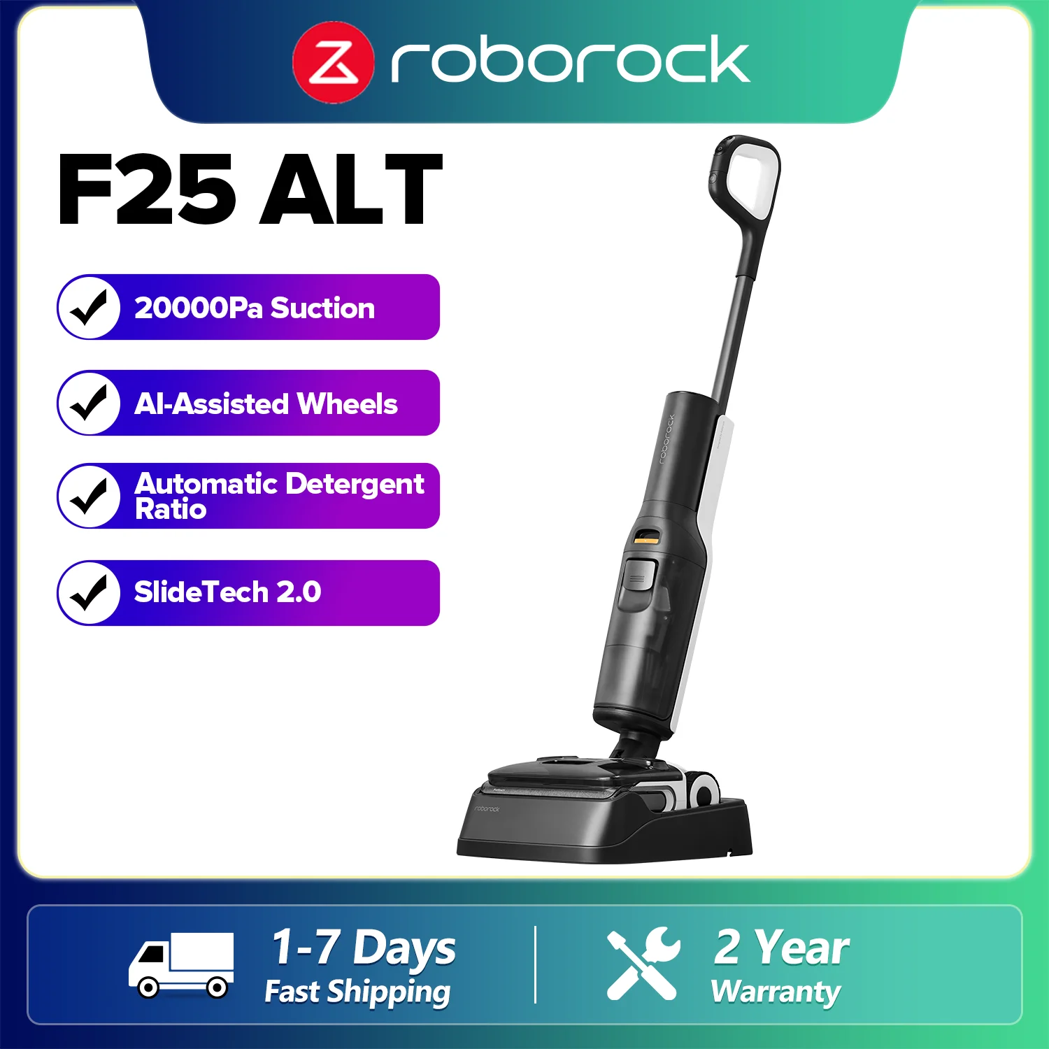 Roborock F25 ALT Aspirateur sec et humide sans fil, aspiration 20 000 Pa, avec roues assistées par IA, nettoyage des bords inférieur à 1 mm Roborock F25 ALT Aspirateur sec et humide sans fil, aspiration 20 000 Pa, avec roues assistées par IA, nettoyage des bords inférieur à 1 mm