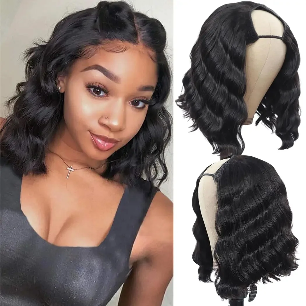 U Deel Pruik Body Wave Bob 250% Menselijk Haar Pruiken 8-16 "Voor Vrouwen Braziliaanse Maagdelijke Haar Natuurlijke Kleur Full Machine Gemaakt U Deel Pruiken - afbeelding 2