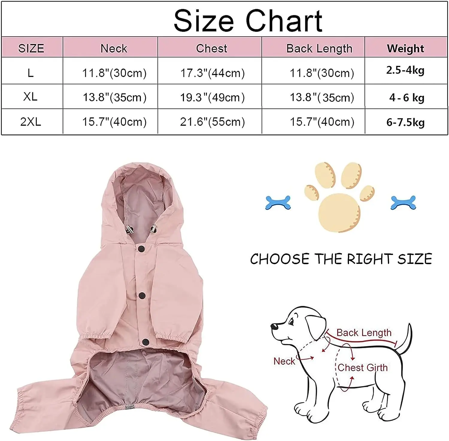 Dog Waterproof Raincoats,Adjustable Drawstring Outdoor Puppy Raincoat Poncho with Legs,Long Reflective Strip Water Resistant