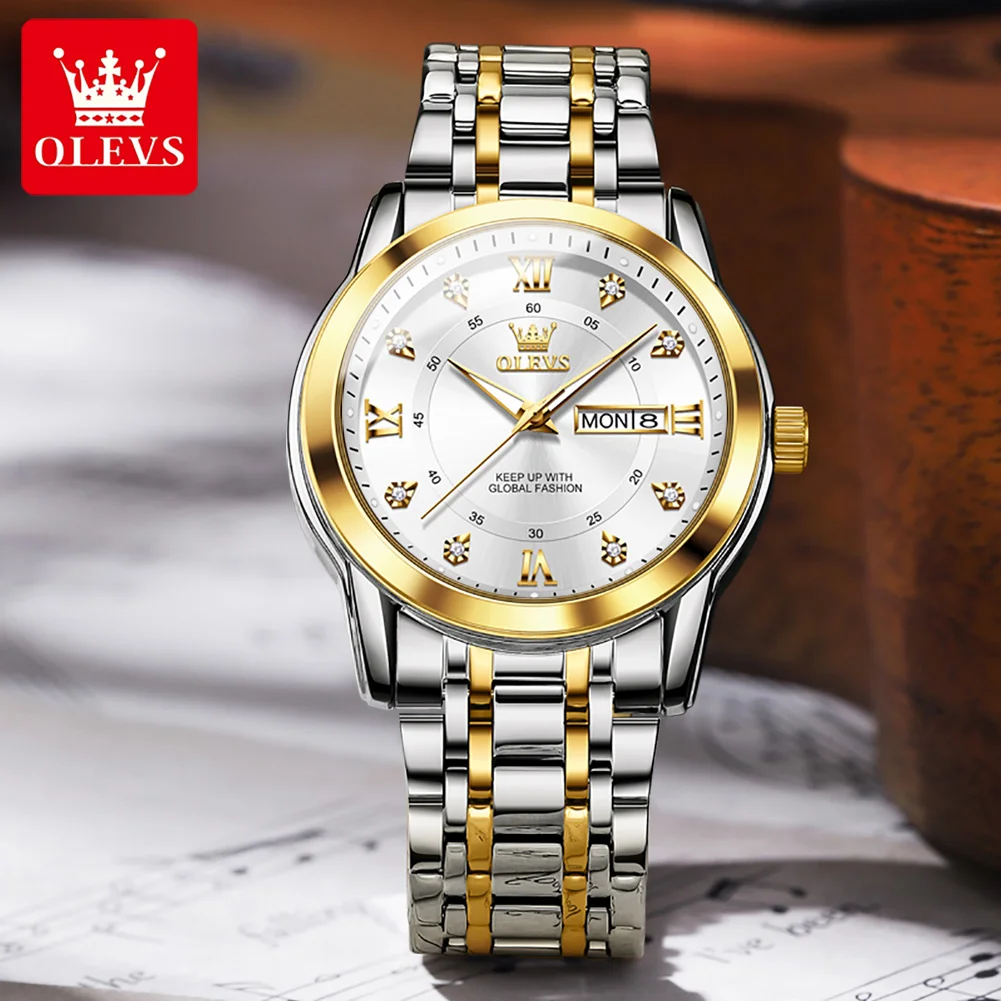 

OLEVS 5513, мужские часы, роскошные эксклюзивные кварцевые часы, водонепроницаемые деловые мужские часы с двойным календарем и бриллиантами, трендовый рождественский подарок