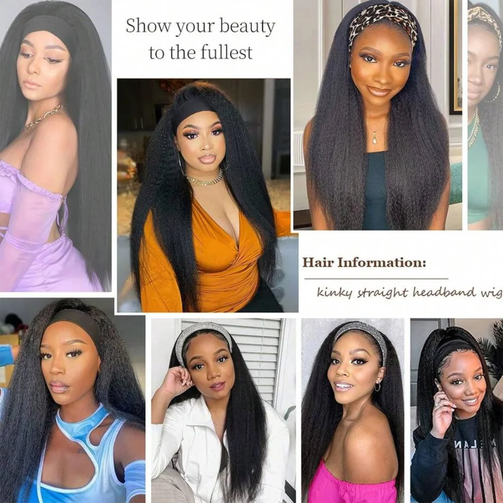 แถบคาดศีรษะวิกผมวิกผมผมมนุษย์ Kinky ตรงแถบคาดศีรษะวิกผมวิกผมผมมนุษย์สําหรับผู้หญิงไม่มีวิกผมลูกไม้ด้านหน้าเต็มรูปแบบทําวิกผม