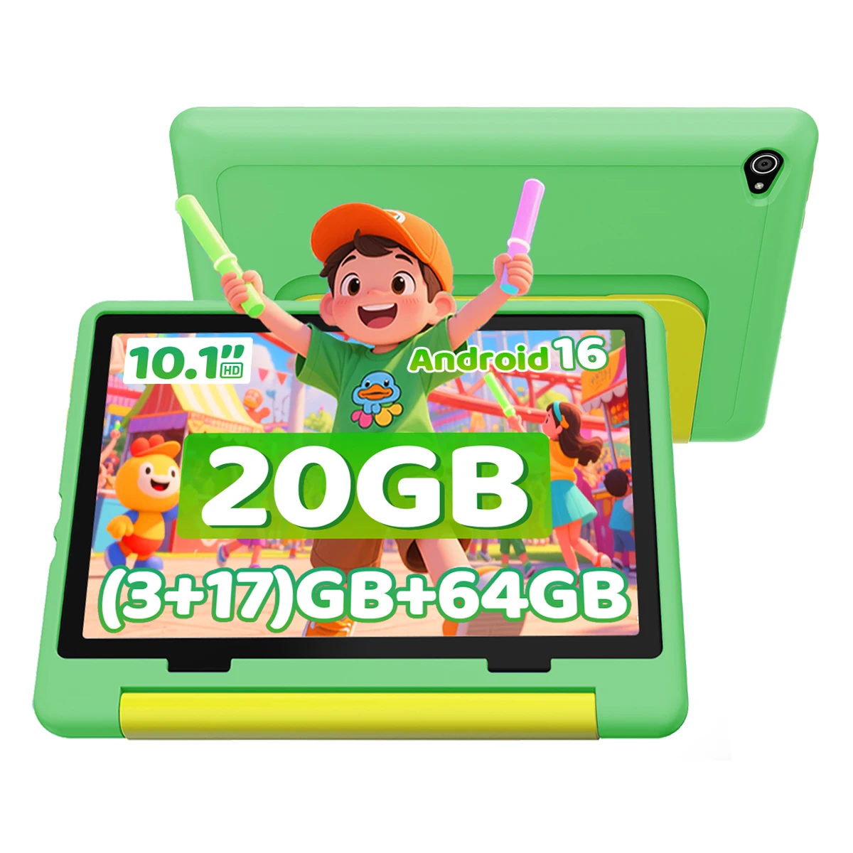 Kids Tablet 10.1 Inch Android 16 Tablet PC 20(3+17)GB RAM 64GB ROM A333 Five‑Core HD LCD Display 5000mAh Children Learning Tablet Only Tablet No Acces
