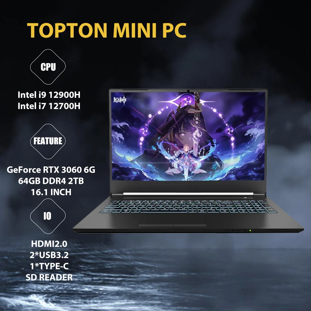 

Gaming Laptop 16" 144Hz FHD Display Intel Core i9 12900H i7-12700H GeForce RTX 3060 GDDR6 6GB 64GB DDR4 1TB SSD Windows 11 Pro