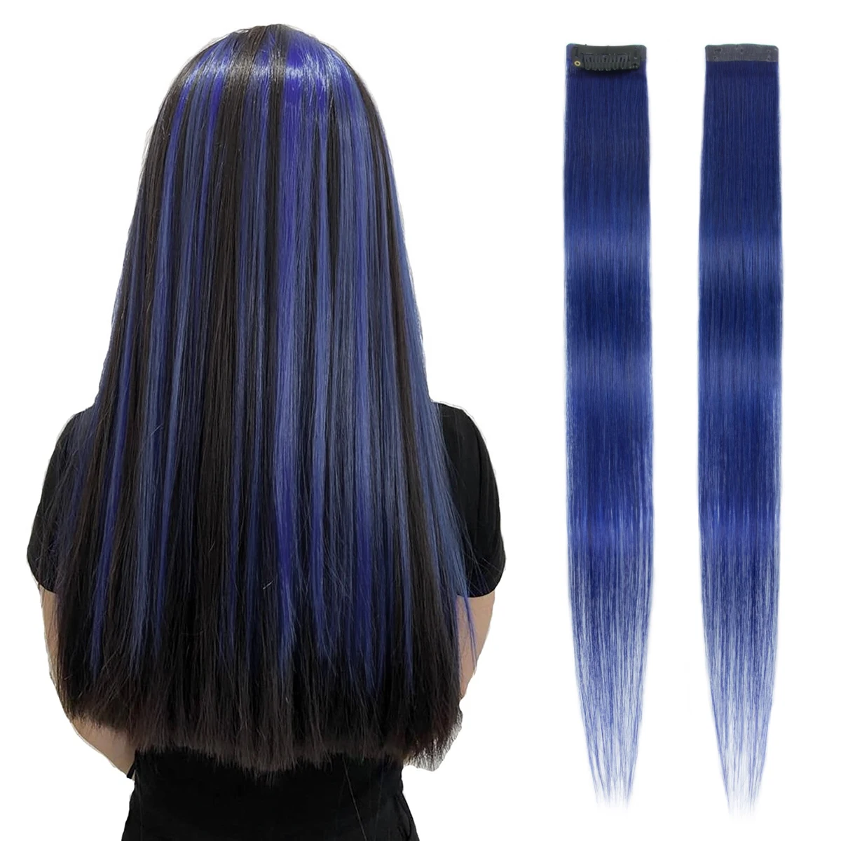 

Clip in Hair Extensions Colored Party Highlights Royalblue Hair Extension Real Human Hair Clip in Extentions 20CM Straight Hair