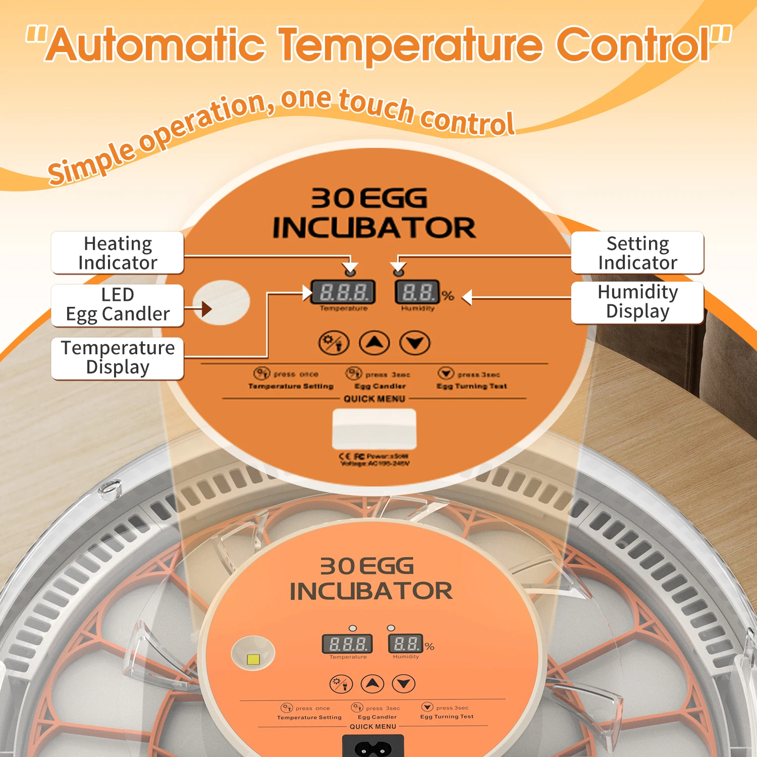30 Egg Incubator with Automatic Egg Turning, Temperature Control and Humidity Monitor Incubators for Hatching Eggs, Chicken, Duc