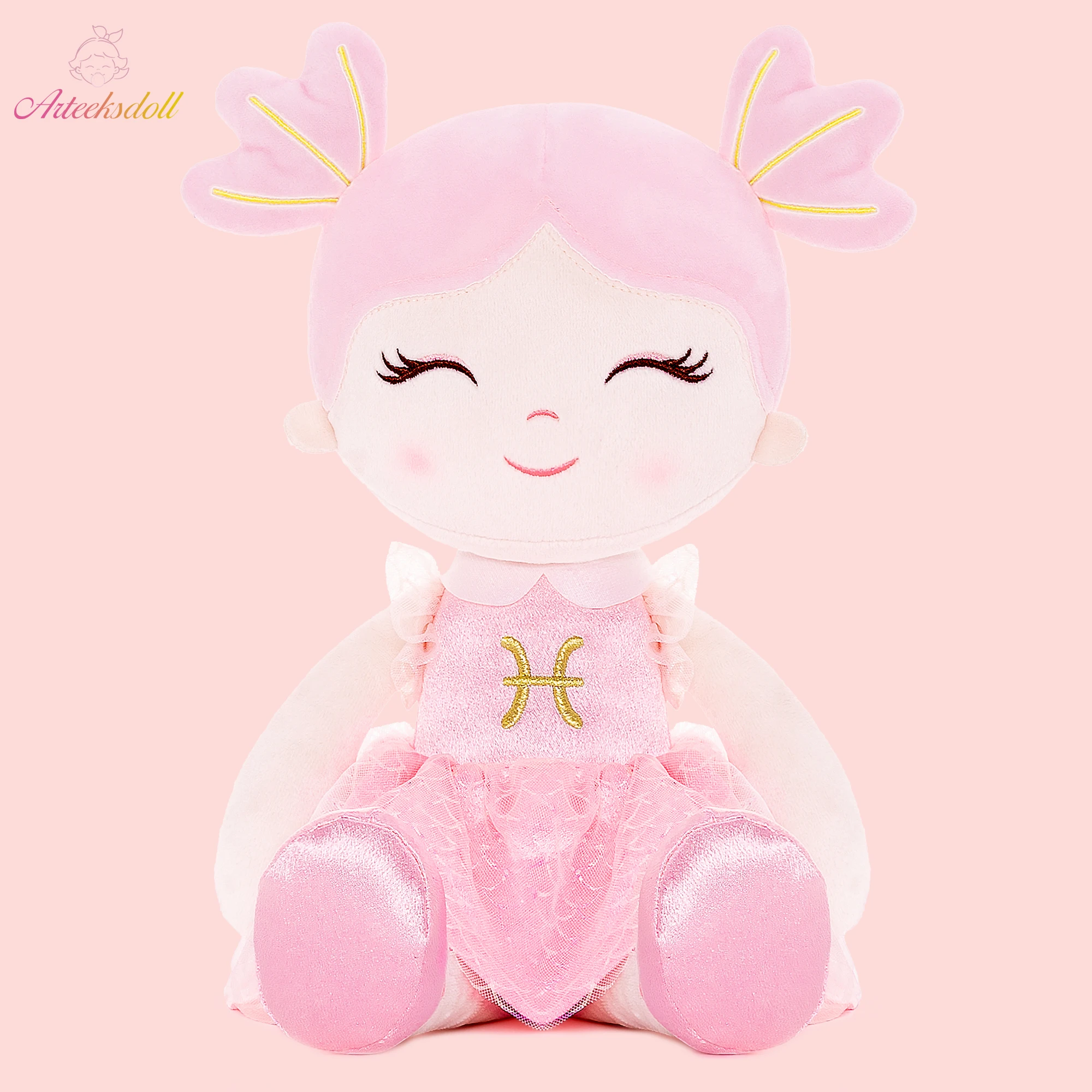 

16 inches Baby Girl Gifts Plush Doll Pisces Constellation Doll In Peach Skirt With Gift Box for Birthday Gifts Doll Cortellation