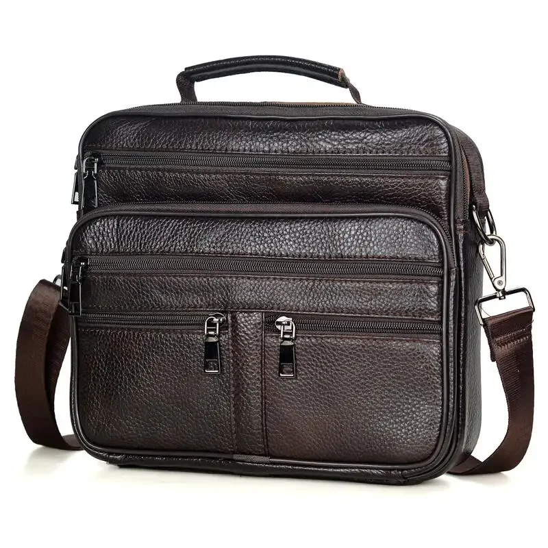 New Arrival torba męska na ramię męska torba z prawdziwej skóry chłopiec kawa średni rozmiar torebki Tote naturalna skóra męska teczka — zdjęcie 2