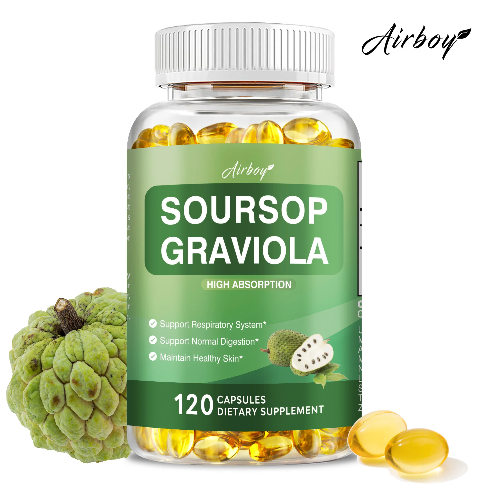 Soursop Graviola - Supports Healthy Cell Growth and Function, Improves Mood, Relieves Stress, Immune Support - 120 Capsules