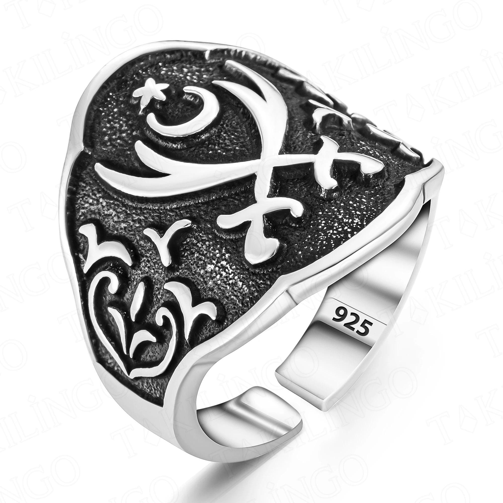 Solid 925 Sterling Silver Zulfiqar Double Sword Design Archer Thumb Men's Ring Adjustable Size