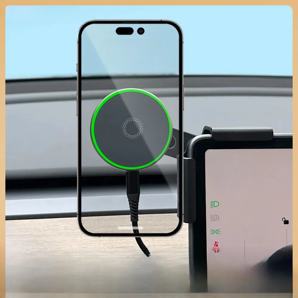 Auto telefoonhouder 15W compatibel met MagSafe magnetische draadloze oplader voor Tesla Model Y lancering 2026 Model 3 HIGHLAND BYD - afbeelding 2