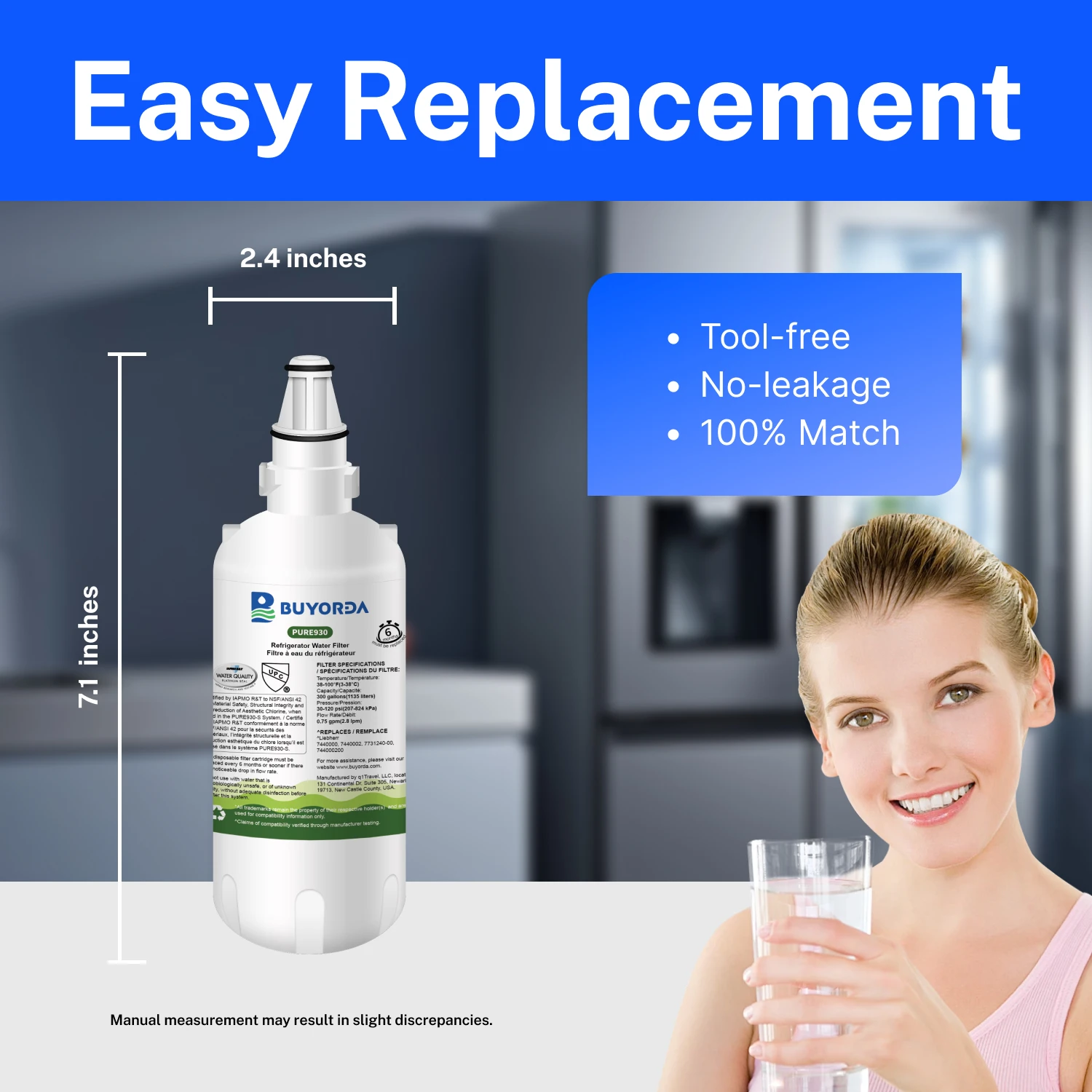 Refrigerator Water Filter Replacement 7440000 7440002 - for Liebherr 7731240-00 744000200 Carbon Clean Taste Odor Control 3 Pack