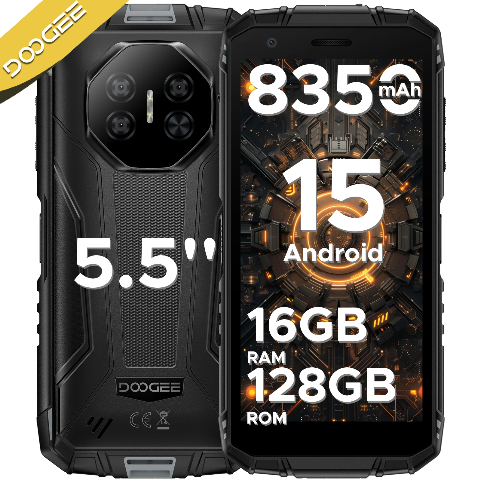 DOOGEE Fire 3 Pro Smartphone 5.5'' IP68 Rugged Phone HD+ Display 16GB+128GB Android 16 8350mAh Battery Unsioc T7200 NFC Face ID