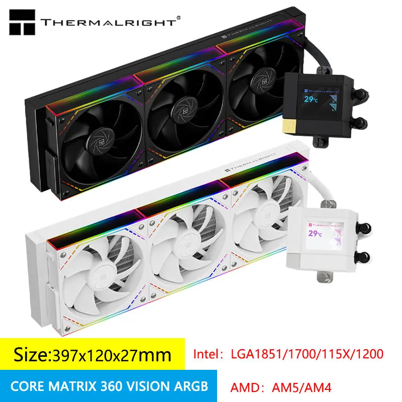 

Thermalright CORE MATRIX VISION ARGB Встроенный радиатор водяного охлаждения, 2 дюйма Магнитная холодная головка, поддержка LGA1851/1700/AM5/AM4