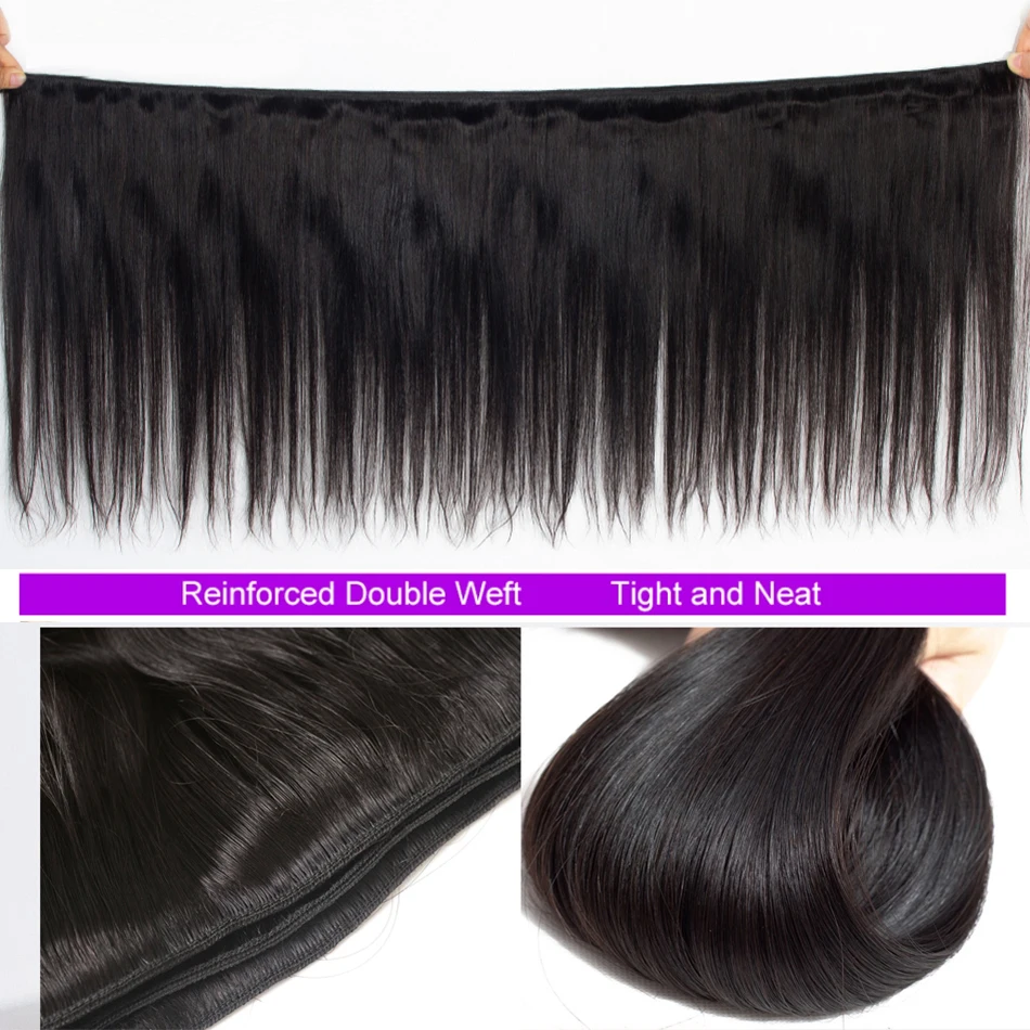 Extensiones de cabello humano liso de 30 pulgadas, extensiones de pelo ondulado peruano 12A, extensiones de cabello Remy para mujeres negras,