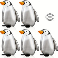 5pcs Walking Standing Penguin Aluminum Balloons Traction Walking Balloons + Ribbon For Pet Theme Party Decoration