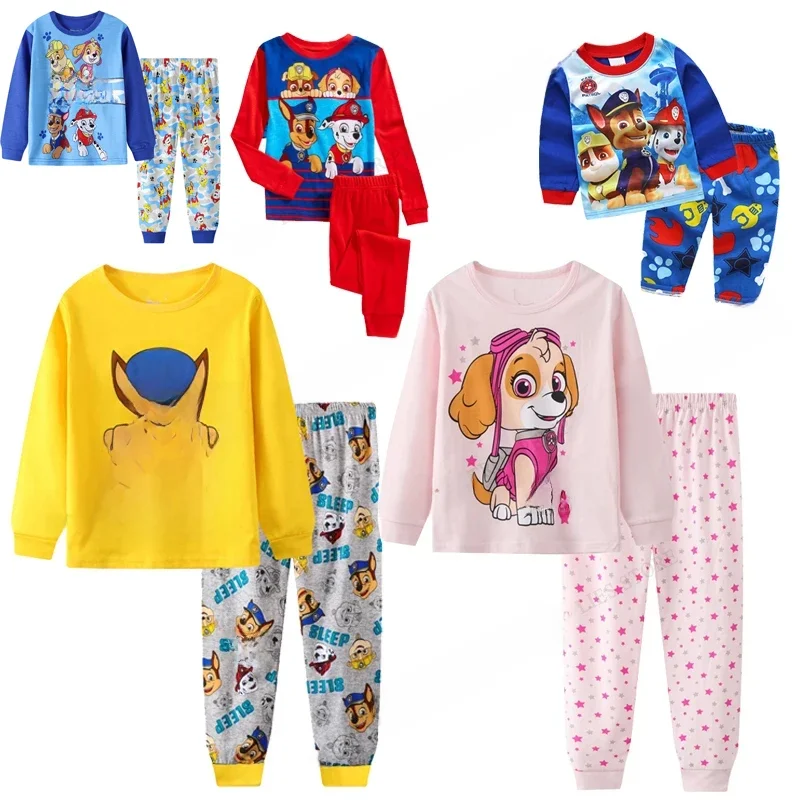 Pfote Patrouille Kinder langen Schlaf Pyjama Set Cartoon masha ble Chase Schutt Nachtwäsche Junge