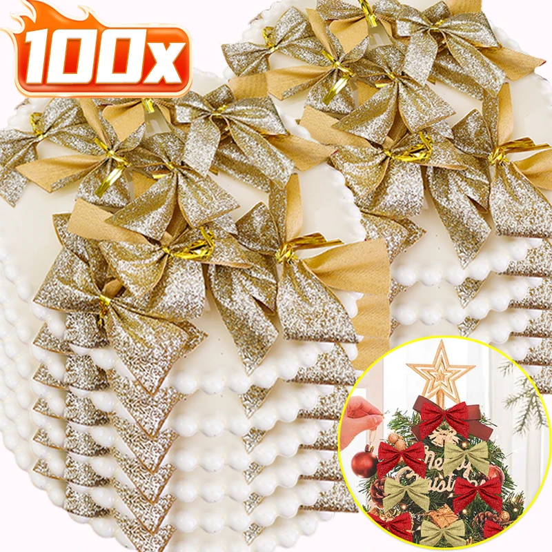 

Мини-рождественские банты, украшения, рождественская елка, золотой, красный бант, подарок, сделай сам, банты ручной работы, реквизит, вечерние рождественские подвесные украшения