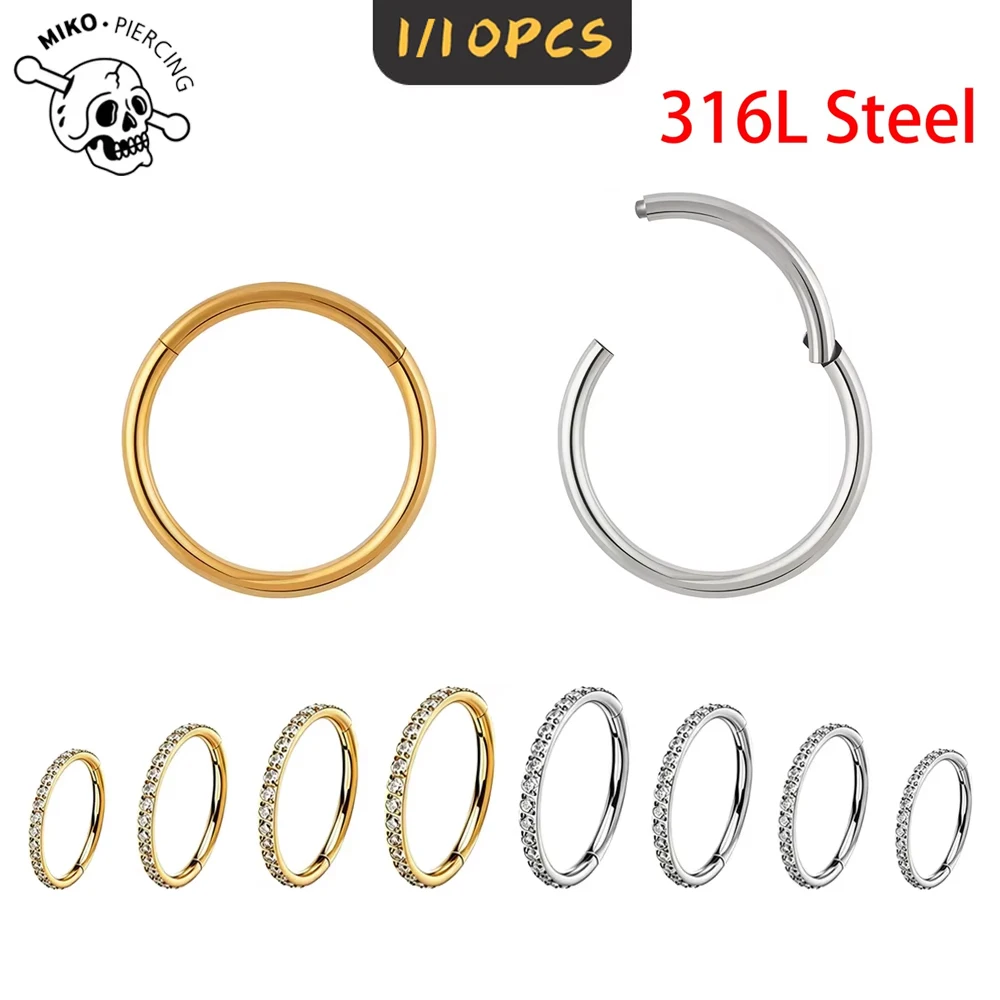 1/10 Stück Edelstahl-Diamanten-Klappring, hypoallergen, für Conch, Daith, Helix, Septum, Rook, Tragus, Knorpel-Ohrring