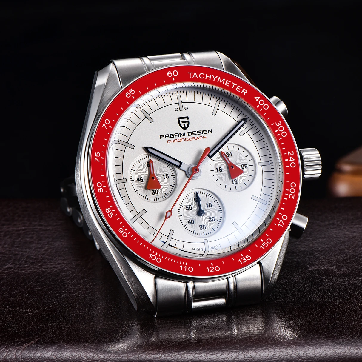 montre homme rouge quartzchronographe – vue détaillée
