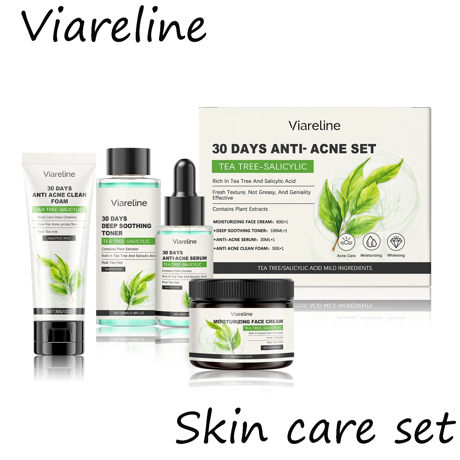 

Viareline Salicylic Acid Skin Care Set Daily Moisturizing Enhance Smoothness Gentle Acne Treatment Non-greasy Skin Care Set