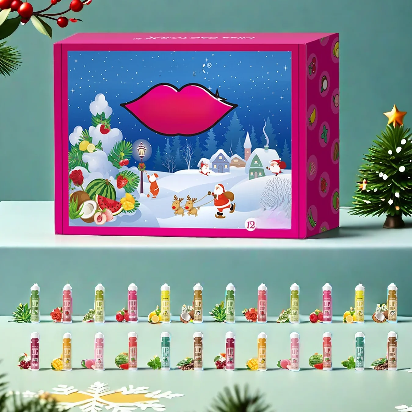 Cusset à lèvres aux fleurs et fruits, parfum naturel, couleur exfoliante et éclaircissante, cadeau, 12 sortes, 24 pièces par boîte