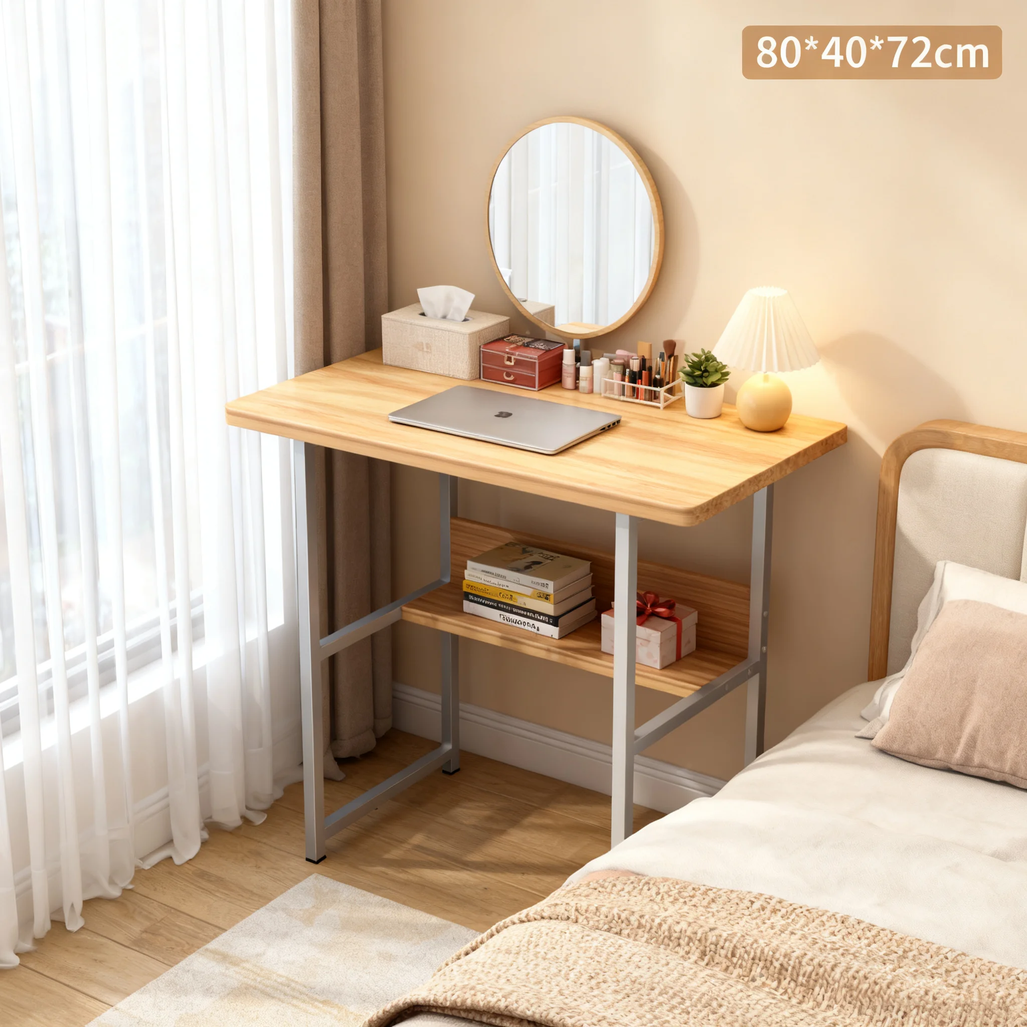 مكتب كمبيوتر مدمج مع رف تخزين، طاولة كتابة موفرة للمكتب المنزلي، الألعاب، المساحات الصغيرة - أسود/بلوط أو أبيض، #2