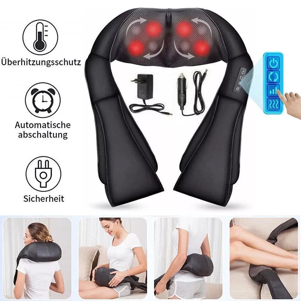 Nek- en schoudermassager Verwarmde rug- en lichaamsmassager Elektrisch kussen voor diepe weefselmassage 3D Diepe nekmassage