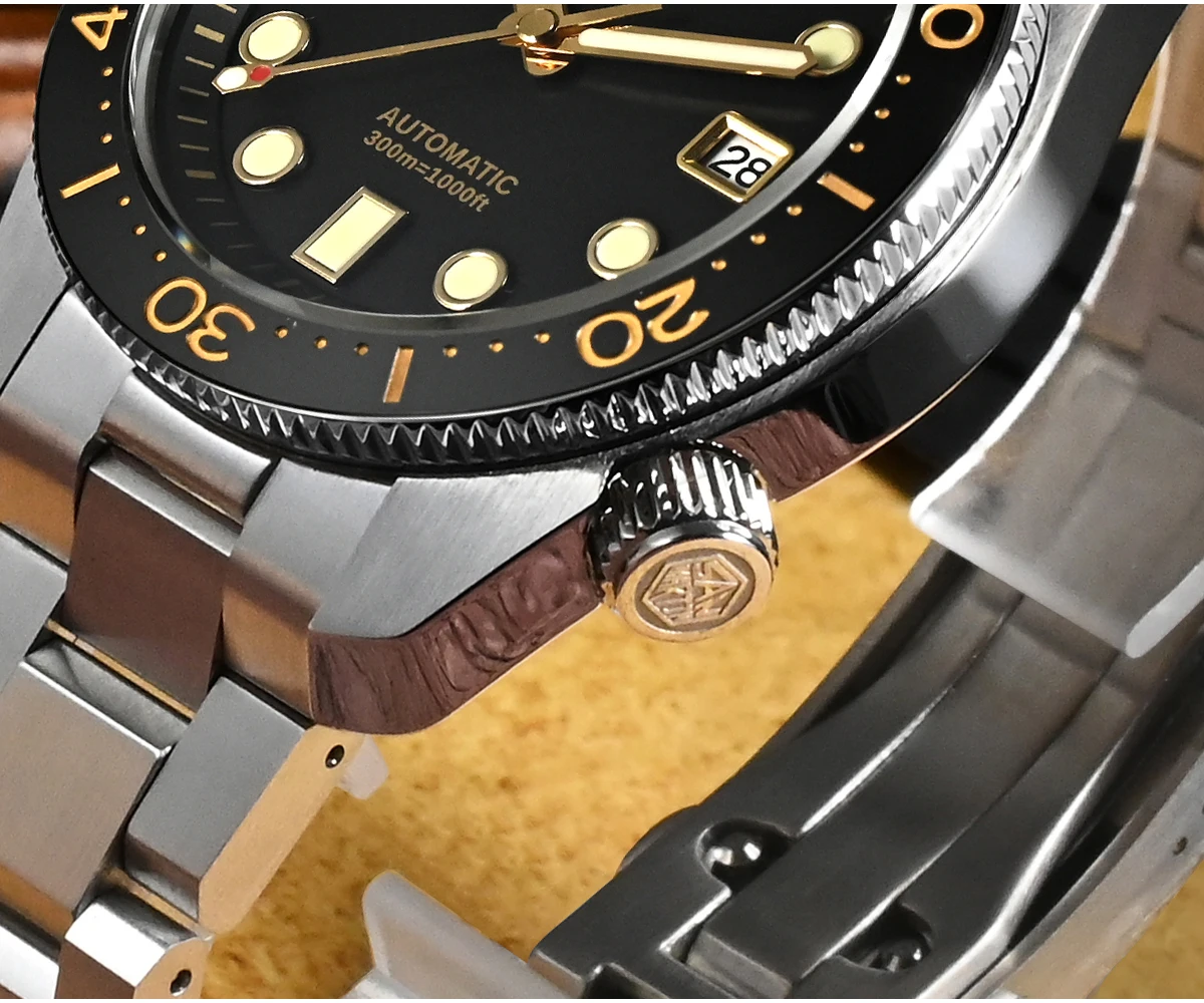 San Martin Update version 44mm Men Diver Watch Vintage MM300 Gilt Dial Sport NH35 Automatic Mechanical Sapphire Waterproof 300M C3 Lume SN0087