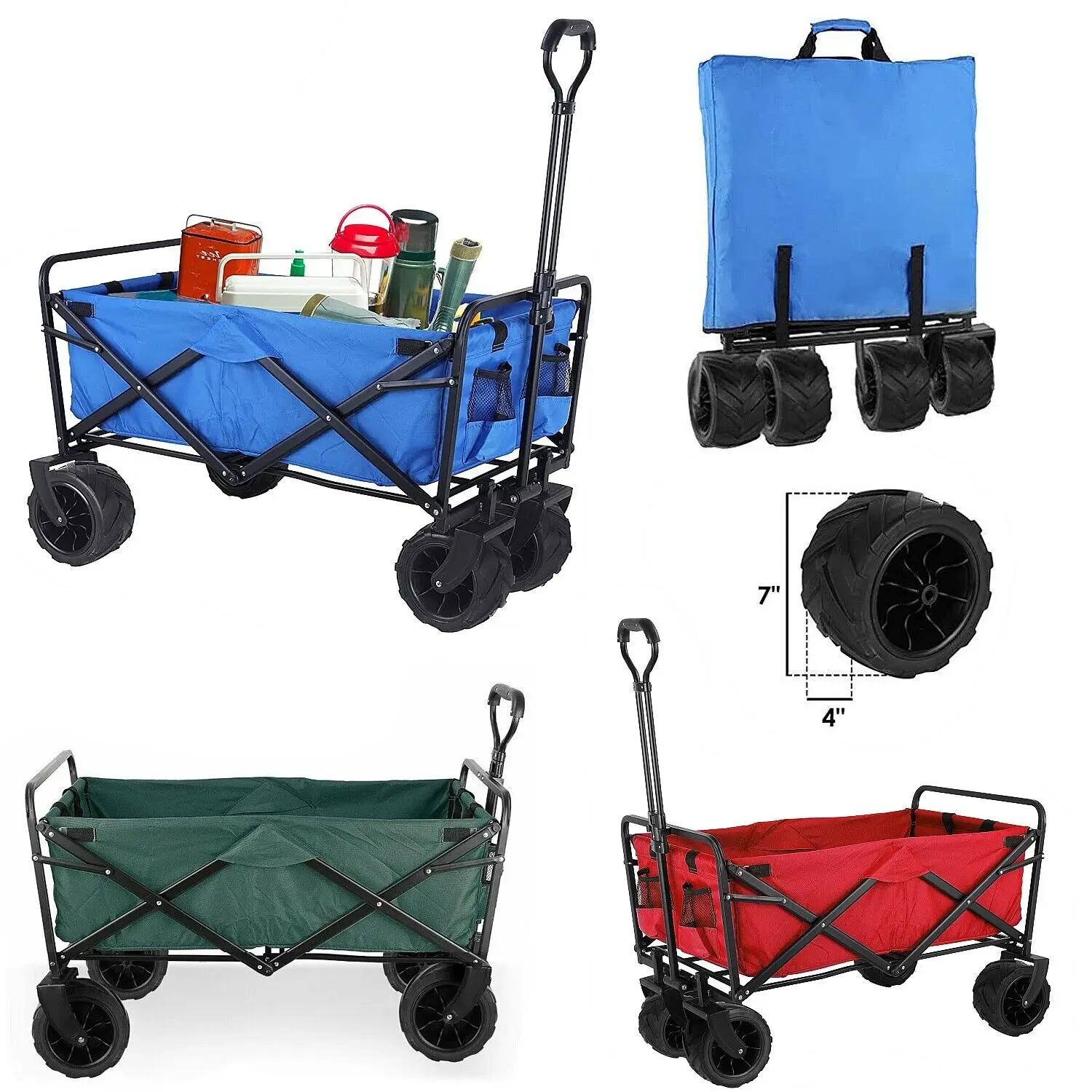 Folding Beach Wagon Collapsible Wagon Cart Outdoor Utility Camping Garden Cart