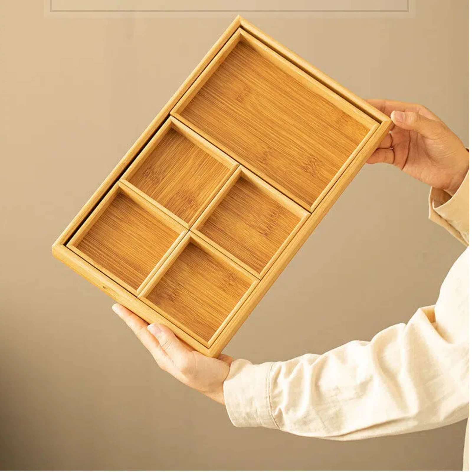 Bamboo Snack Tray, Compartmentalized Serving Plate, Chinese Design Fruit & Candy Organizer, Home Tea Tray