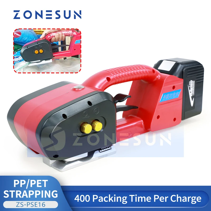 ZONESUN ZS-PSE16 Handheld PP/PET Strip Belt Portable Lithium Battery Power Box Pallet Belt Band Carton Strapping Tool