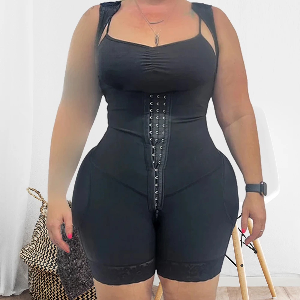 Lace Body Shaper with Front Closure, Hips and Butt Closure, Charming Curves, Elastic Mesh Fabric, Slimming Fajas, Body Shaper