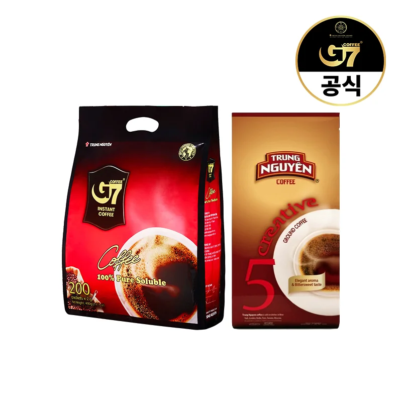 G7 베트남 커피 퓨어블랙 2g x 200개입 + 분쇄원두커피 크리에이티브 5 250g 