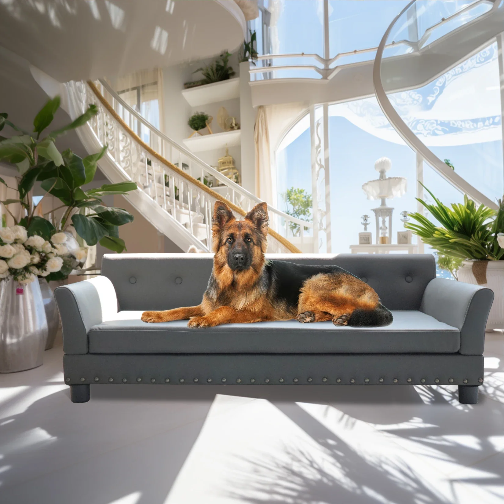 BINGOPAW rechthoekig huisdierbed voor middelgrote en grote honden, duurzame verhoogde hondenslaapbank, comfortabele hondenbank, moderne hondenbank - afbeelding 2