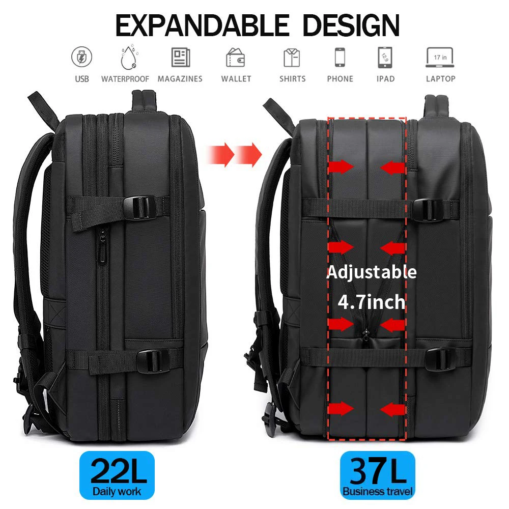 Imagem -06 - Mochila de Viagem Resistente à Água 17 Laptop Mochila Grande Mochila de Negócios Bagagem Weekender Durável 37l