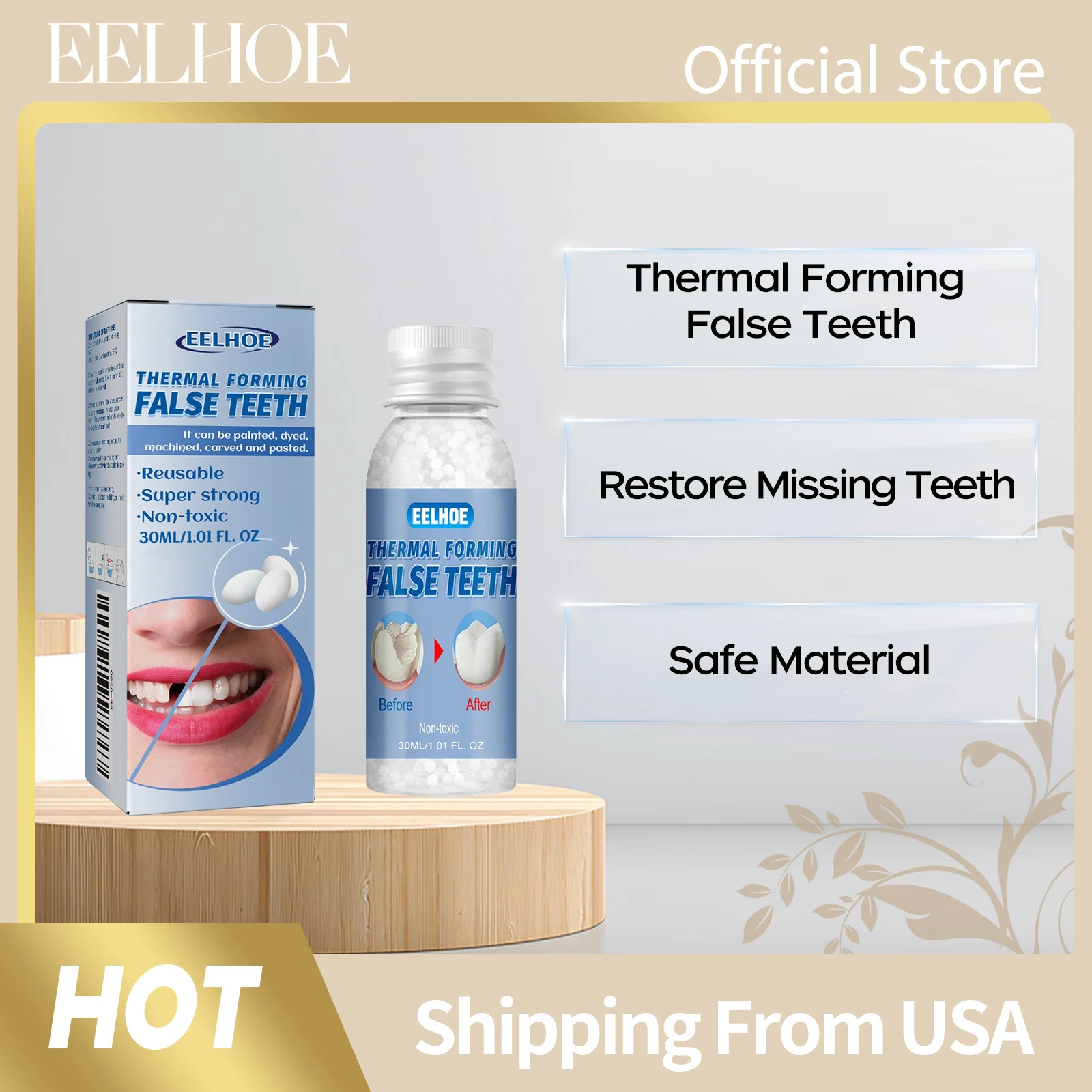 Eelhoe Thermal Forming False Teeth Restore Missing Teeth Shape Fit Well Easy Use Safe Material Dental Care Fake Teeth Repair Kit