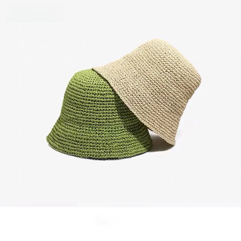 Lato tkane Cloche kapelusz typu Bucket zwykły kapelusz słońce dla kobiet francuski styl Retro szerokie rondo ręcznie słomkowy kapelusz Couture Derby damski kapelusz — zdjęcie 2