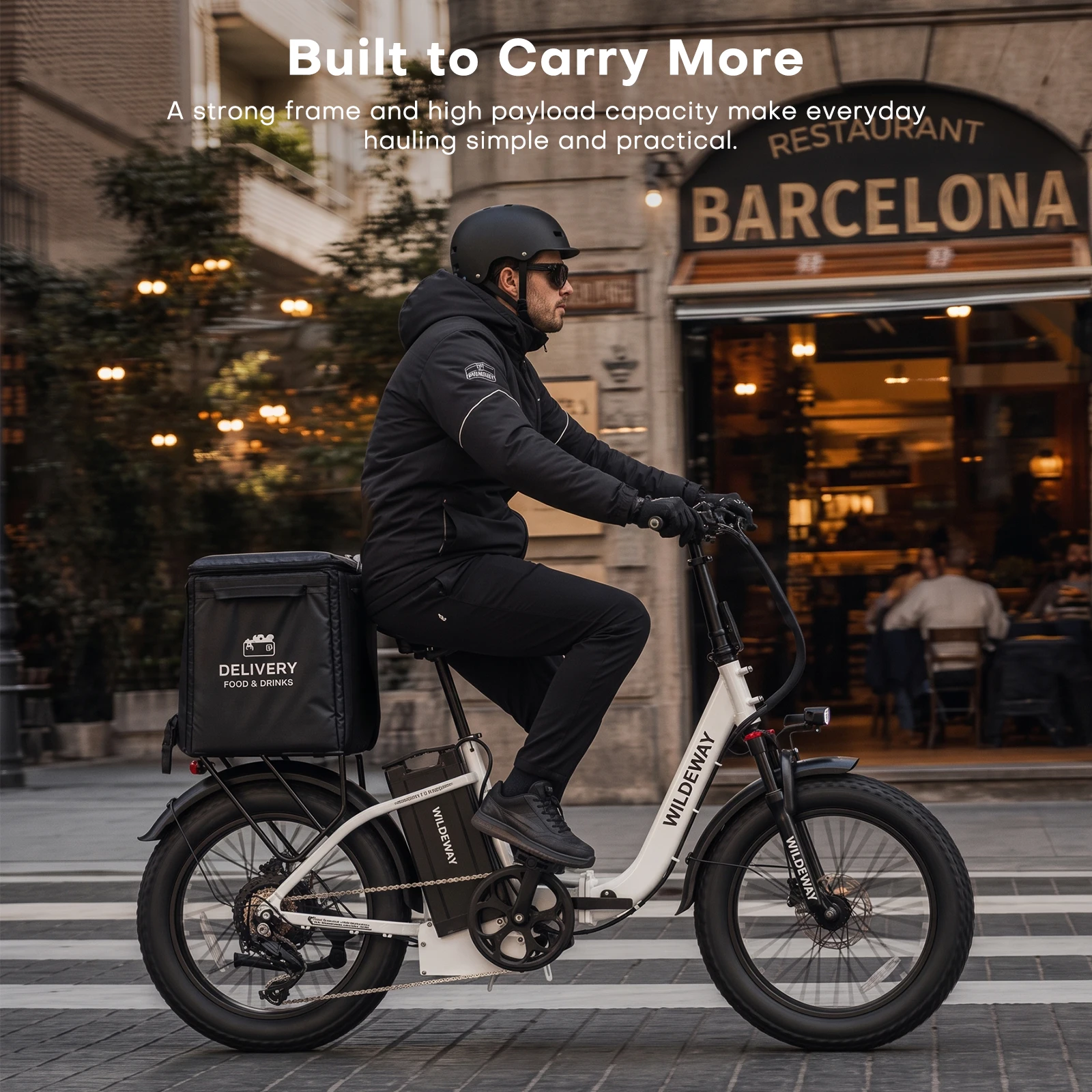 Bicicleta eléctrica Wildeway con batería de gran capacidad de 1680 Wh, 48 V, 35 Ah, 250 W, autonomía de 200 km, neumáticos anchos de 20 x 3,0, frenos de disco hidráulicos y diseño plegable.