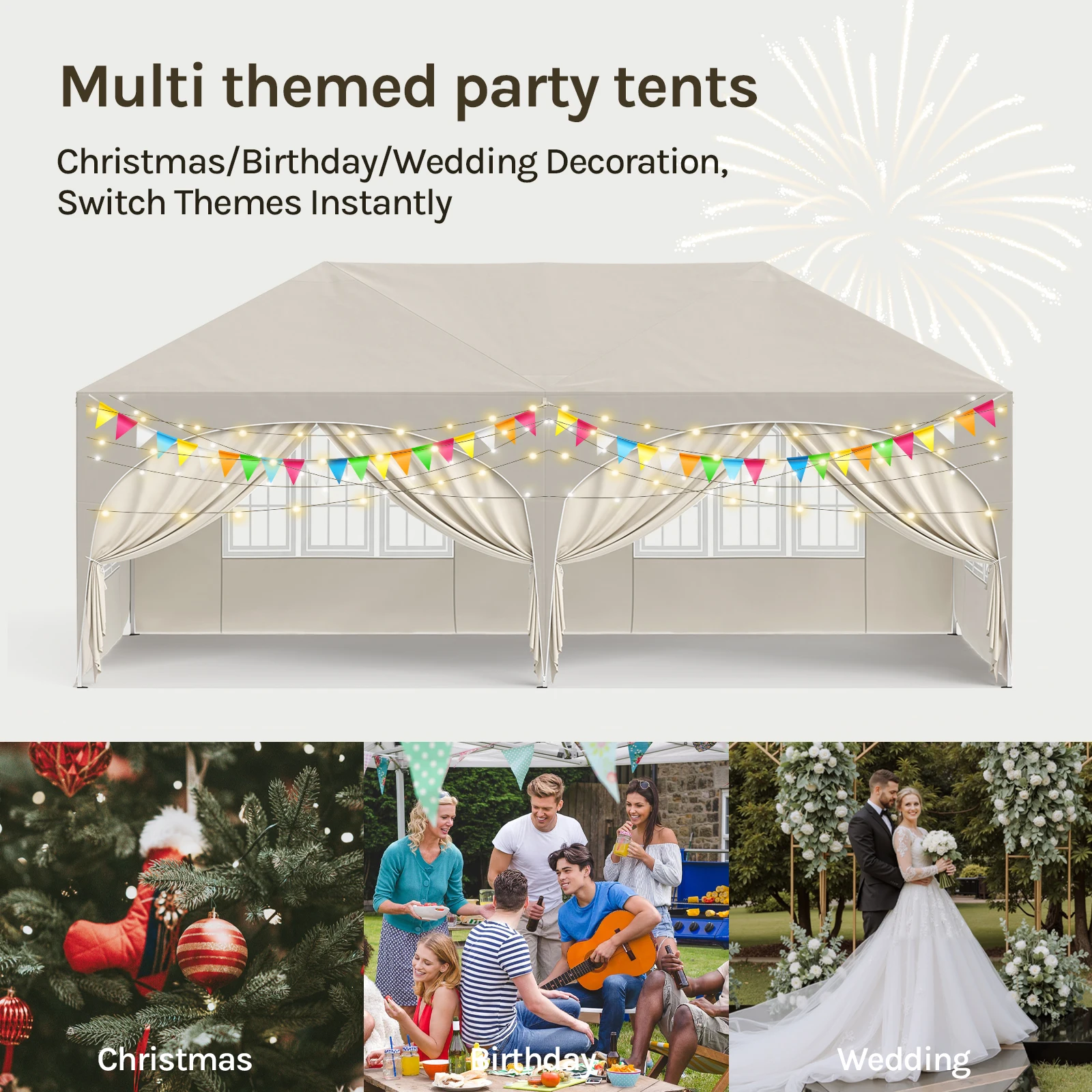 WOLTU 3x6m Gartenpavillon Faltbarer Pavillon mit 6 Seitenwänden Höhenverstellbar Wasserdicht UV-Schutz Partyzelt mit Tasche – Detail 31